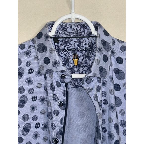 Visconti Black Men Button-Up Shirt Medium Blue Polka Dot 100% Cotton Long Sleeve - Picture 4 of 7